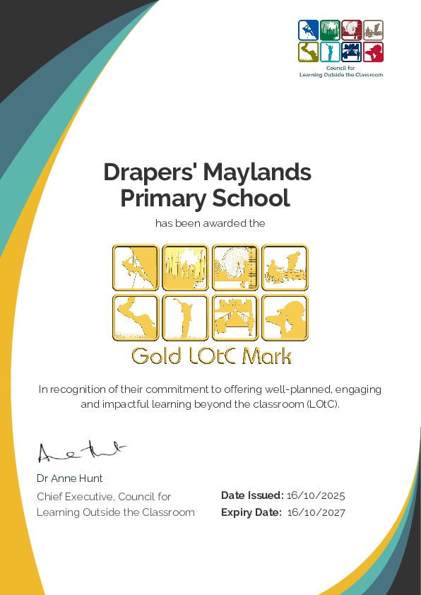 Drapers Maylands Primary School GOLD LOtC Mark Certificate 2025