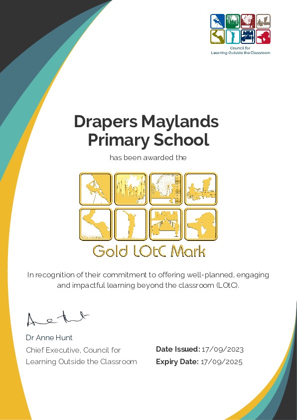 Drapers Marylands Primary School GOLD LOtC Mark Certificate 2023